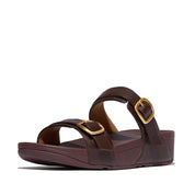 LULU ADJUSTABLE-BUCKLE LEATHER SLIDES - CHOCOLAT(ES7-D07)