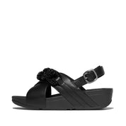 LULU BEADED-CHAIN LEATHER BACK-STRAP SANDALS