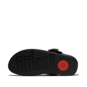 LULU CRYSTAL-BUCKLE LEATHER TOE-POST SANDALS - ALL BLACK