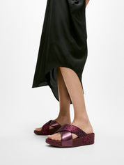 LULU CRYSTAL-MIXMETALLIC CROSS SLIDES - METALLIC PLUMBERRY (JE2-C98)