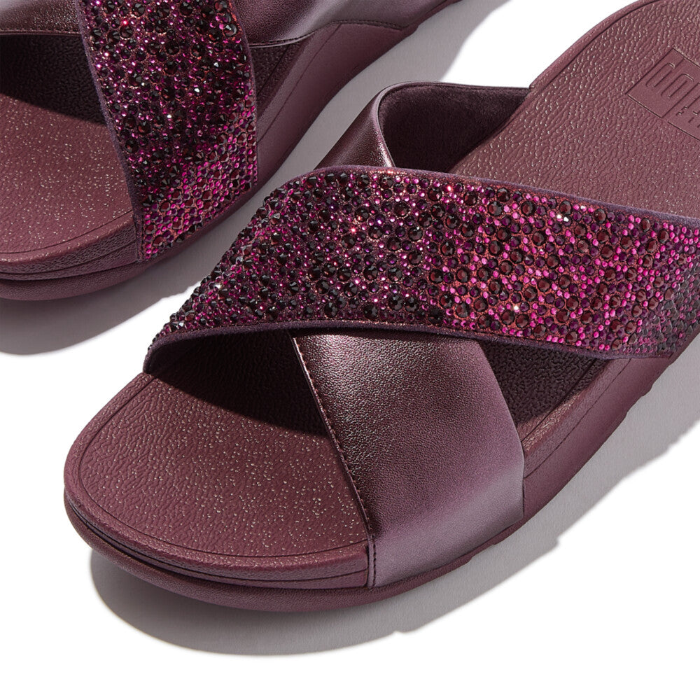 LULU CRYSTAL-MIXMETALLIC CROSS SLIDES - METALLIC PLUMBERRY (JE2-C98)