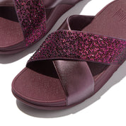 LULU CRYSTAL-MIXMETALLIC CROSS SLIDES - METALLIC PLUMBERRY (JE2-C98)