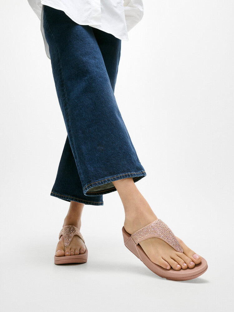 LULU CRYSTAL-MIX TOE-POST SANDALS - METALLIC CLASSIC BEIGE (JE3-C90)