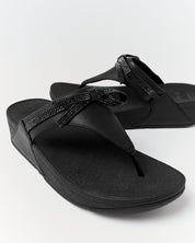 LULU GLITZ-BOW LEATHER TOE-POST SANDALS - ALL BLACK (E1G-090)