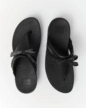 LULU GLITZ-BOW LEATHER TOE-POST SANDALS - ALL BLACK (E1G-090)