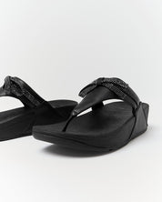 LULU GLITZ-BOW LEATHER TOE-POST SANDALS - ALL BLACK (E1G-090)