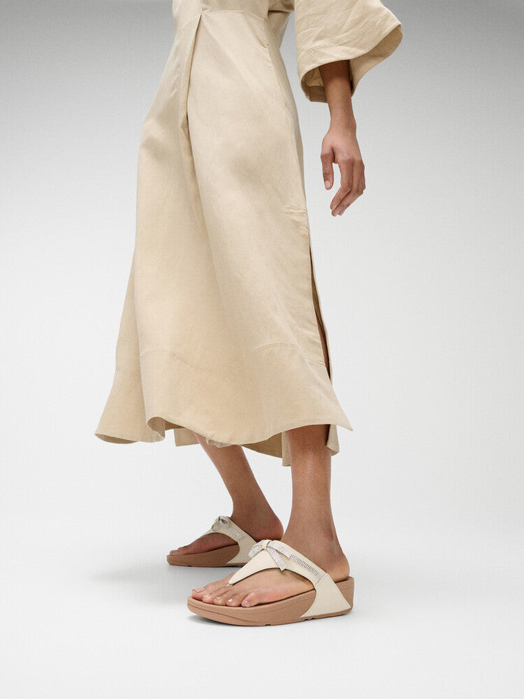 LULU GLITZ-BOW LEATHER TOE-POST SANDALS - PARIS BEIGE (E1G-A99)