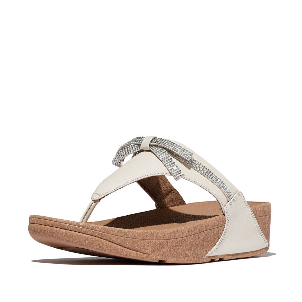 LULU GLITZ-BOW LEATHER TOE-POST SANDALS - PARIS BEIGE (E1G-A99)