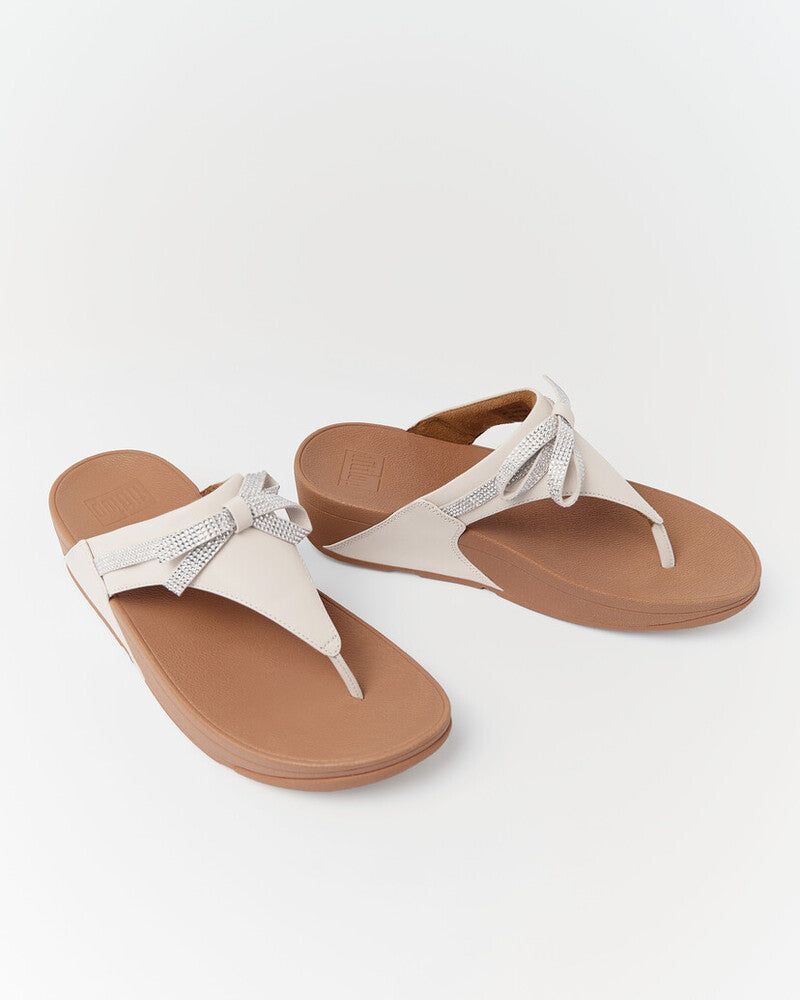 LULU GLITZ-BOW LEATHER TOE-POST SANDALS - PARIS BEIGE (E1G-A99)