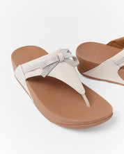 LULU GLITZ-BOW LEATHER TOE-POST SANDALS - PARIS BEIGE (E1G-A99)