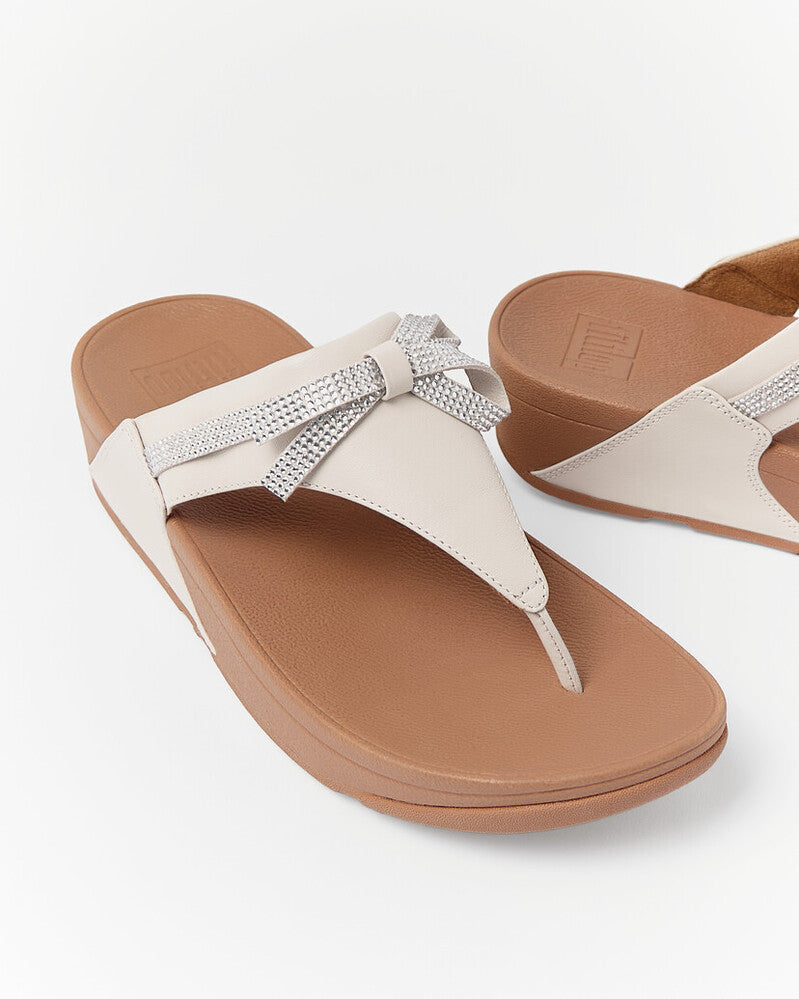 LULU GLITZ-BOW LEATHER TOE-POST SANDALS - PARIS BEIGE (E1G-A99)