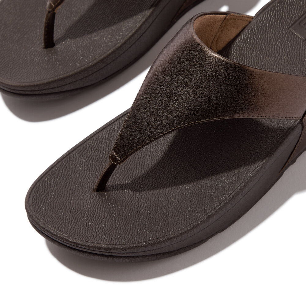 LULU METALLIC-LEATHER TOE-POST SANDALS - METALLIC CHOCOLATE BROWN (I88-C89)