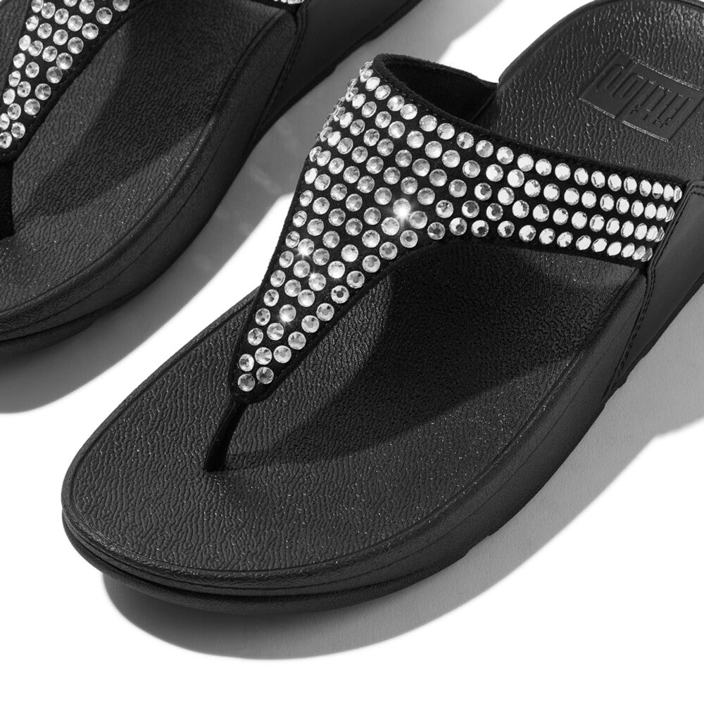 LULU MAXI-CRYSTAL TOE-POST SANDALS - BLACK