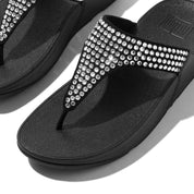 LULU MAXI-CRYSTAL TOE-POST SANDALS - BLACK