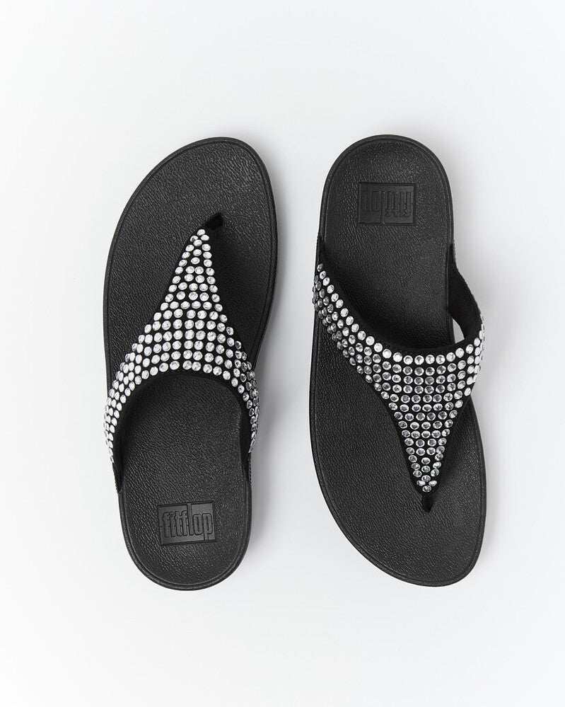 LULU MAXI-CRYSTAL TOE-POST SANDALS - BLACK