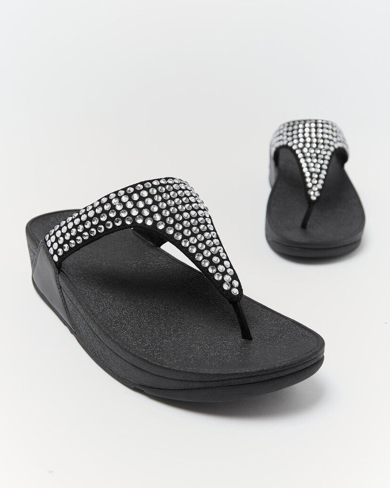 LULU MAXI-CRYSTAL TOE-POST SANDALS - BLACK