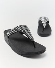 LULU MAXI-CRYSTAL TOE-POST SANDALS - BLACK
