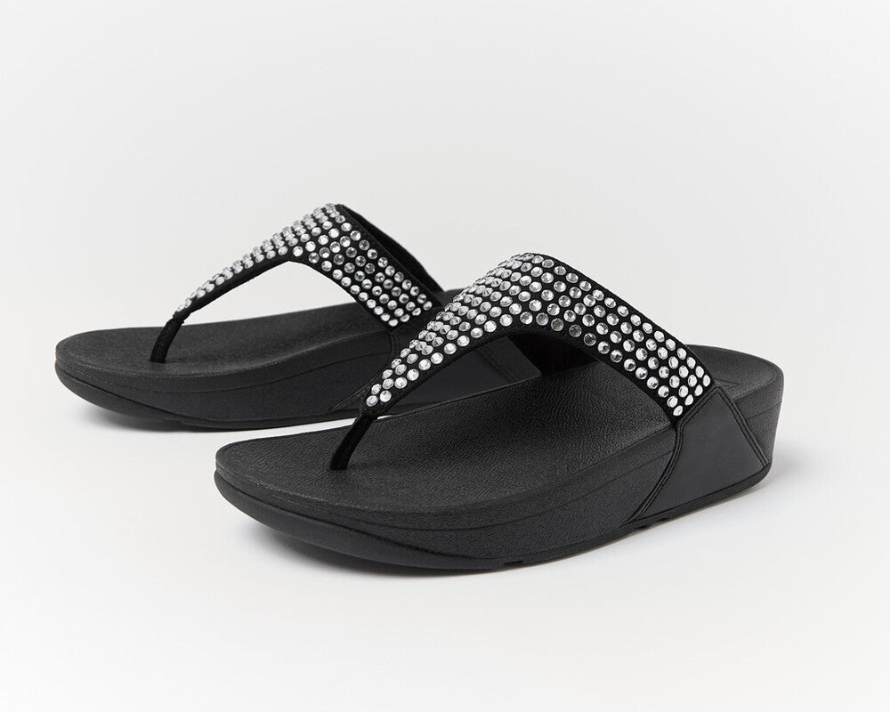 LULU MAXI-CRYSTAL TOE-POST SANDALS - BLACK