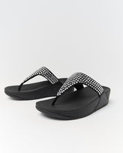 LULU MAXI-CRYSTAL TOE-POST SANDALS - BLACK