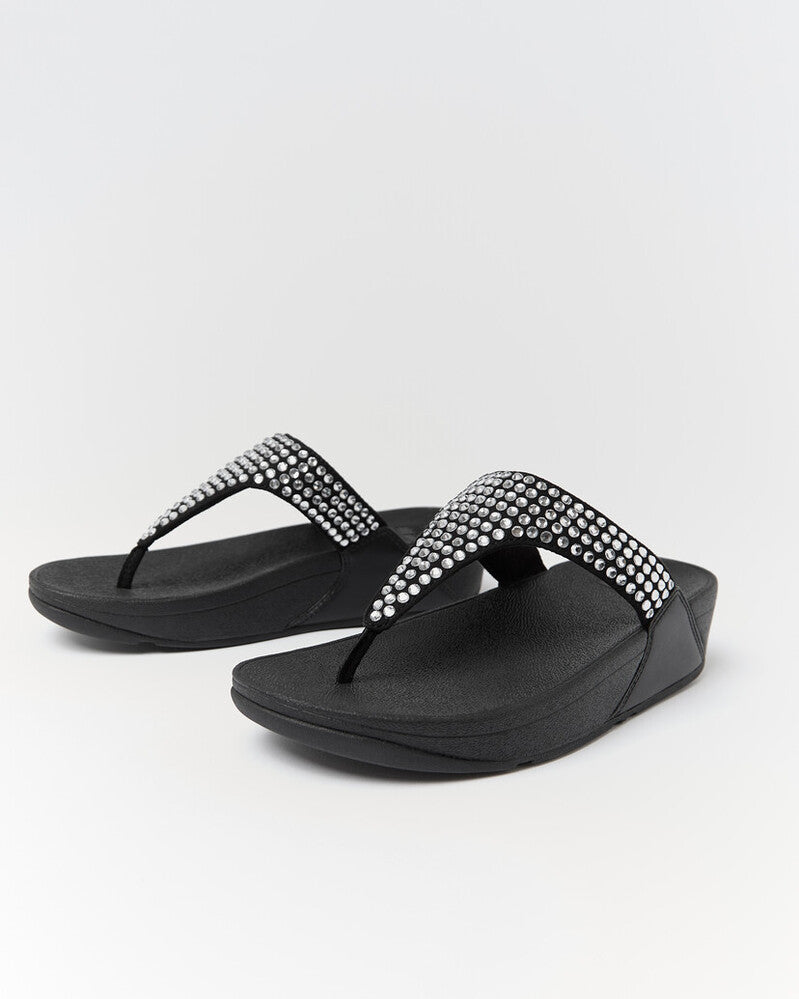 LULU MAXI-CRYSTAL TOE-POST SANDALS - BLACK