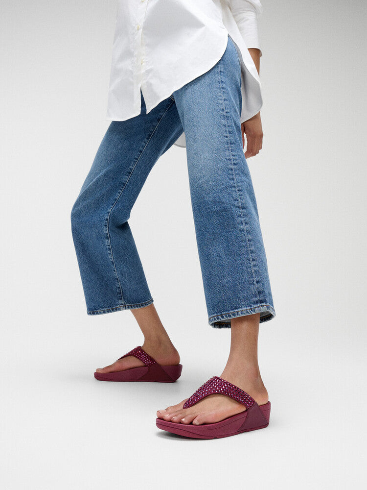 LULU MAXI-CRYSTAL TOE-POST SANDALS - RUBY