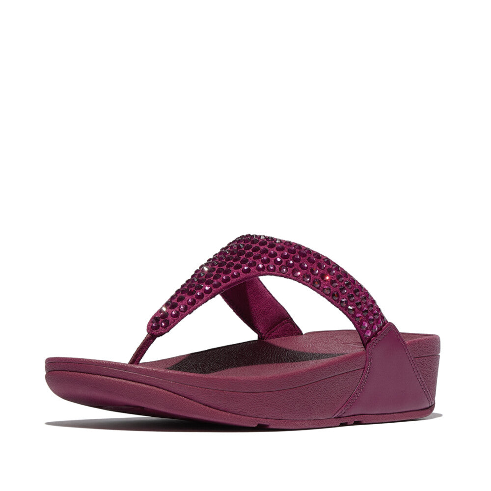 LULU MAXI-CRYSTAL TOE-POST SANDALS - RUBY
