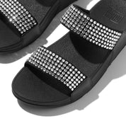 LULU MAXI-CRYSTAL TWO-BAR SLIDES - BLACK