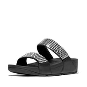 LULU MAXI-CRYSTAL TWO-BAR SLIDES - BLACK