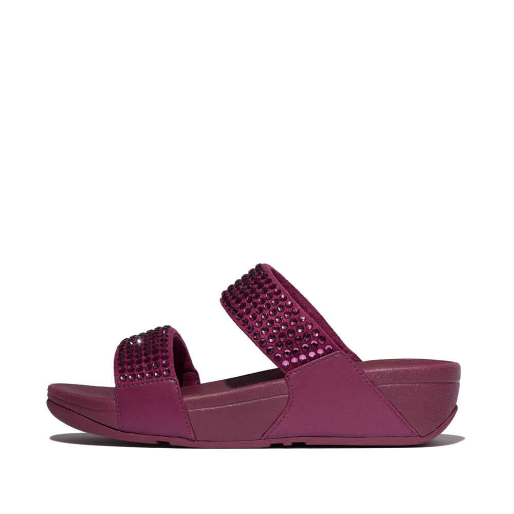 LULU MAXI-CRYSTAL TWO-BAR SLIDES - RUBY