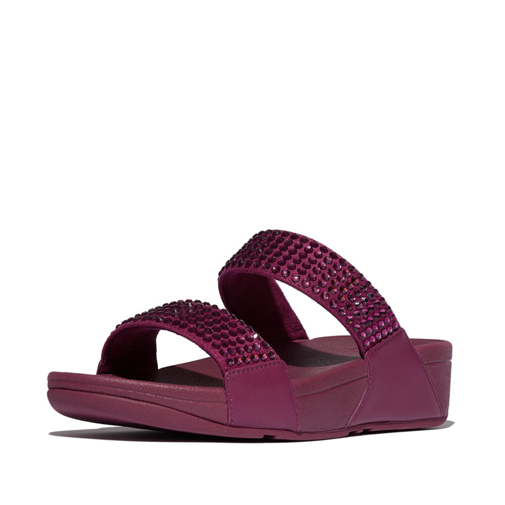 LULU MAXI-CRYSTAL TWO-BAR SLIDES - RUBY