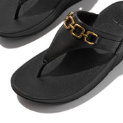 LULU SQUARE-CHAIN LEATHER TOE-POST SANDALS - BLACK (E1I-001)