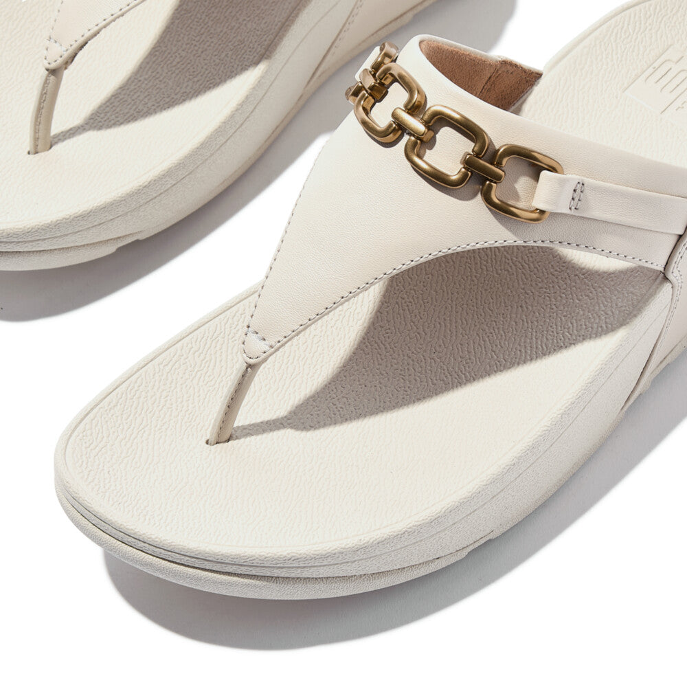 LULU SQUARE-CHAIN LEATHER TOE-POST SANDALS - PARIS BEIGE (E1I-A99)