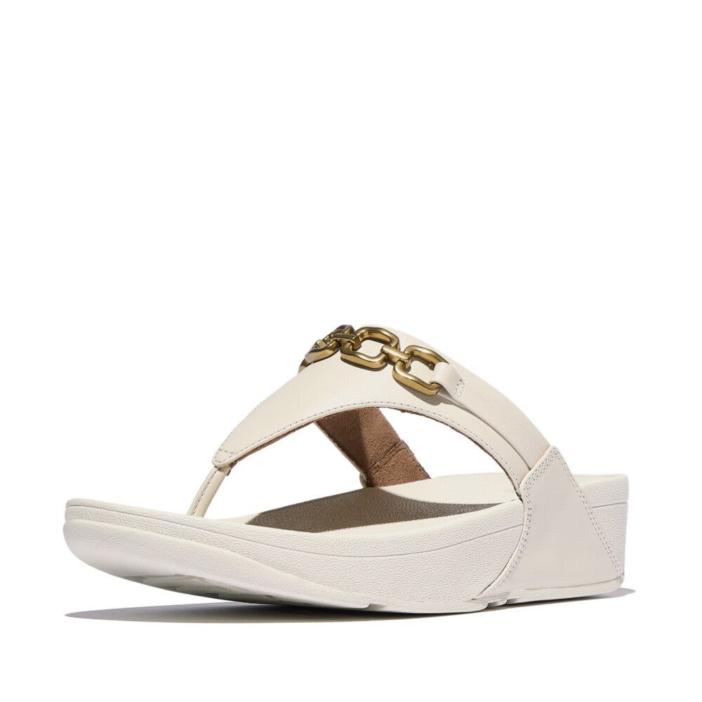 LULU SQUARE-CHAIN LEATHER TOE-POST SANDALS - PARIS BEIGE (E1I-A99)