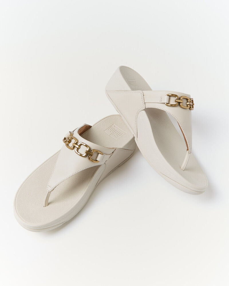 LULU SQUARE-CHAIN LEATHER TOE-POST SANDALS - PARIS BEIGE (E1I-A99)