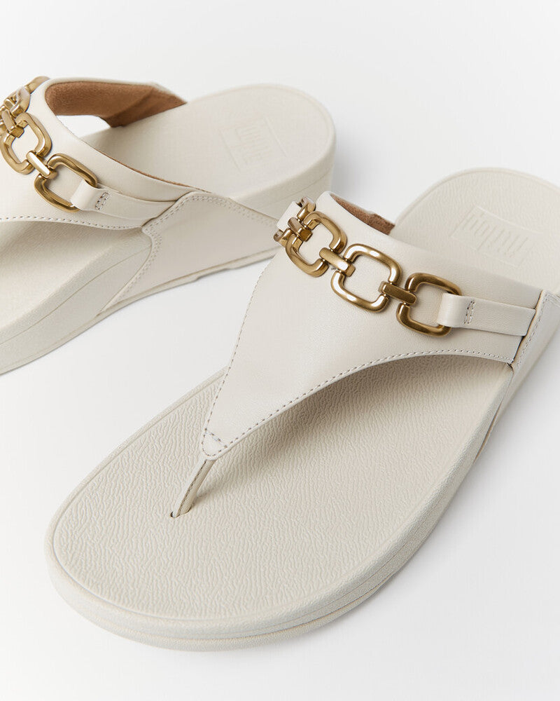 LULU SQUARE-CHAIN LEATHER TOE-POST SANDALS - PARIS BEIGE (E1I-A99)