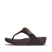 LULU SQUARE-CHAIN LEATHER TOE-POST SANDALS - PLUMBERRY (C88)