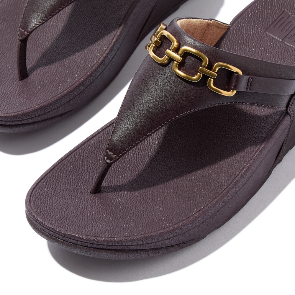 LULU SQUARE-CHAIN LEATHER TOE-POST SANDALS - PLUMBERRY (C88)