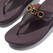 LULU SQUARE-CHAIN LEATHER TOE-POST SANDALS - PLUMBERRY (C88)