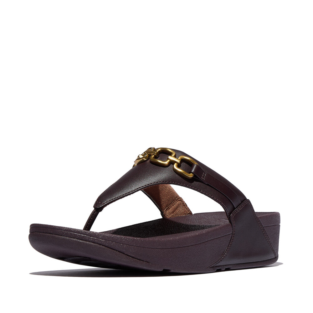 LULU SQUARE-CHAIN LEATHER TOE-POST SANDALS - PLUMBERRY (C88)