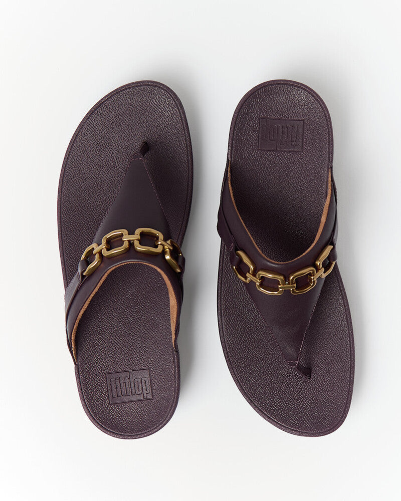 LULU SQUARE-CHAIN LEATHER TOE-POST SANDALS - PLUMBERRY (C88)