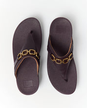 LULU SQUARE-CHAIN LEATHER TOE-POST SANDALS - PLUMBERRY (C88)