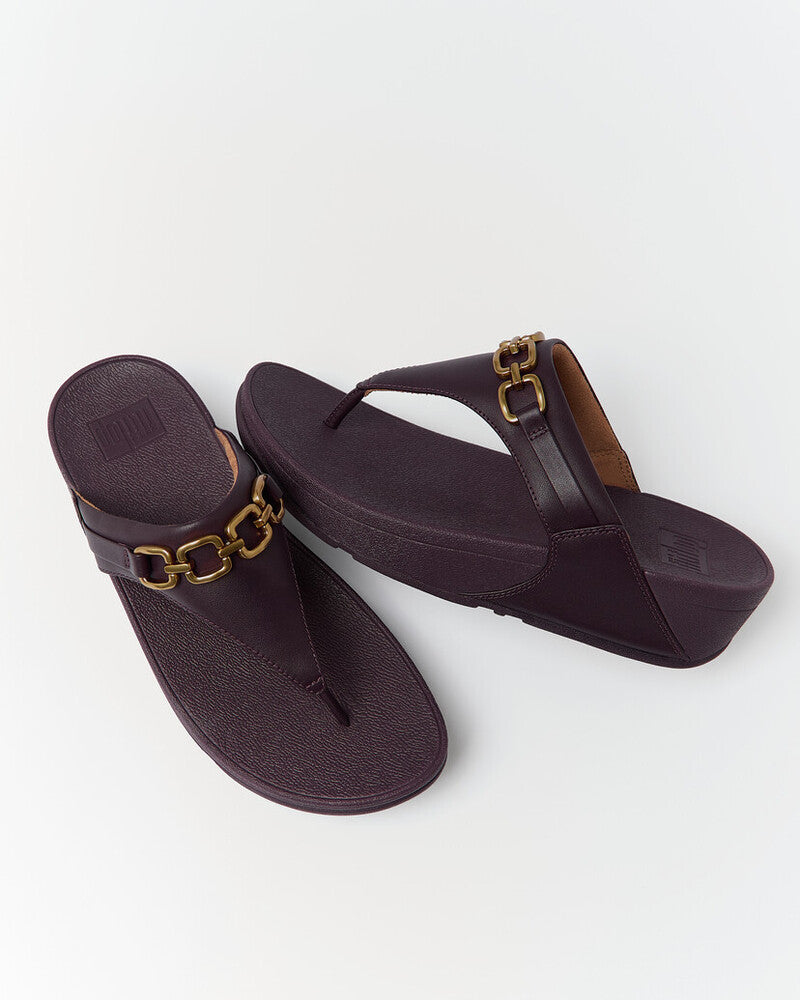 LULU SQUARE-CHAIN LEATHER TOE-POST SANDALS - PLUMBERRY (C88)