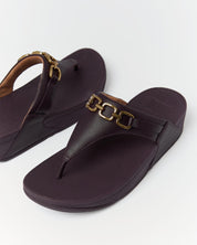 LULU SQUARE-CHAIN LEATHER TOE-POST SANDALS - PLUMBERRY (C88)