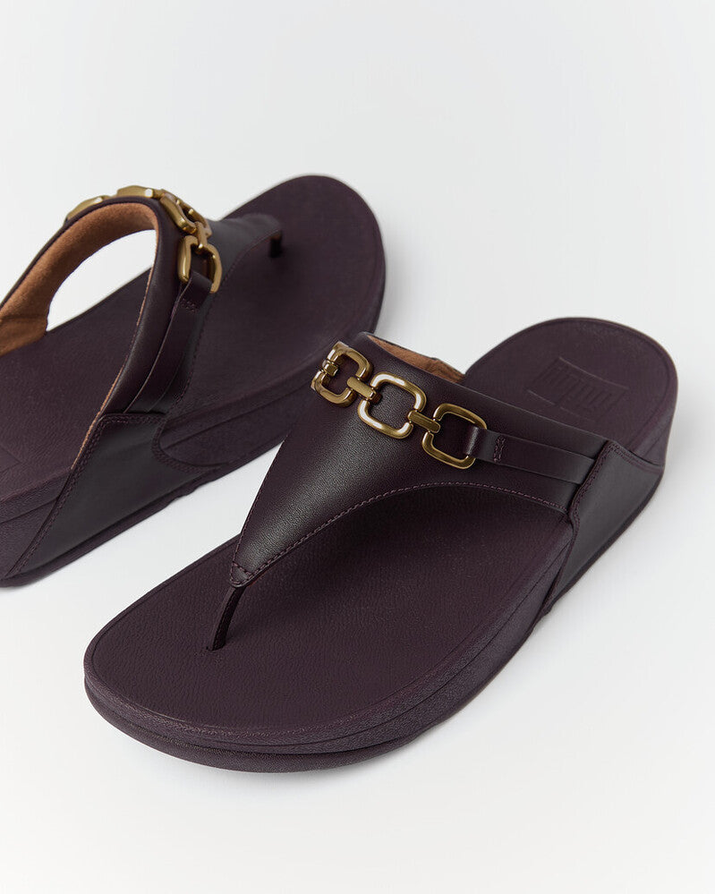 LULU SQUARE-CHAIN LEATHER TOE-POST SANDALS - PLUMBERRY (C88)