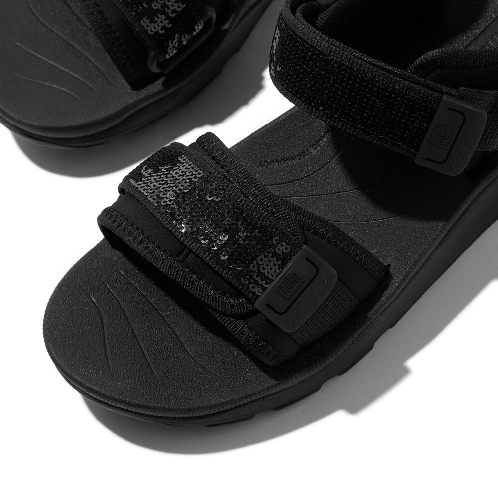 NEO-D-HYKER (XT) SEQUIN WATER-RESISTANT ADJUSTABLE WALKING SANDALS - ALL BLACK (E3V-090)