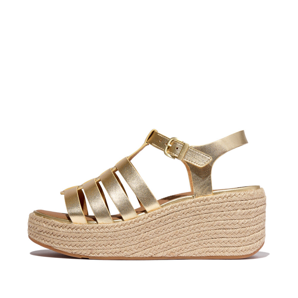 PLATFFORMS ESPADRILLE METALLIC-LEATHER FISHERMAN WEDGE SANDALS