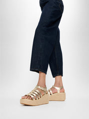 PLATFFORMS ESPADRILLE METALLIC-LEATHER FISHERMAN WEDGE SANDALS