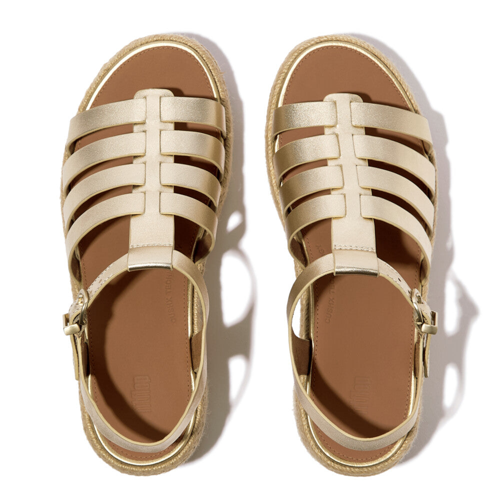 PLATFFORMS ESPADRILLE METALLIC-LEATHER FISHERMAN WEDGE SANDALS