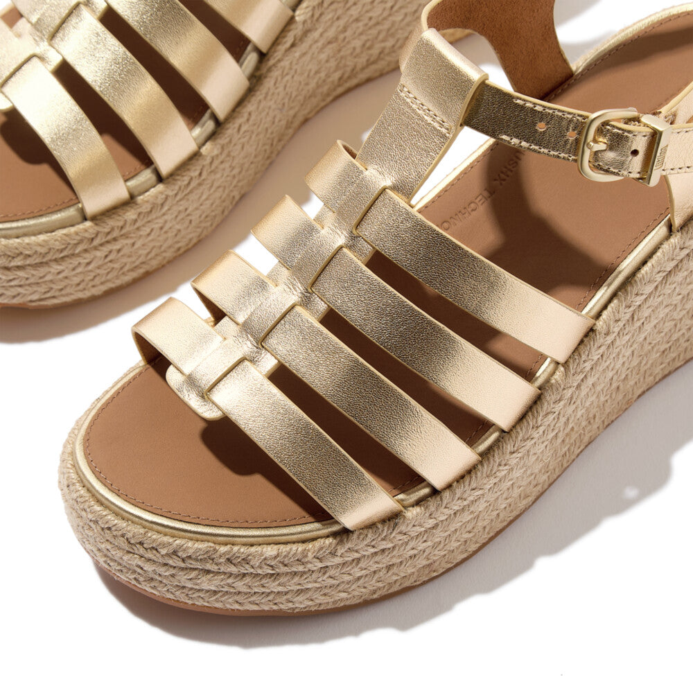 PLATFFORMS ESPADRILLE METALLIC-LEATHER FISHERMAN WEDGE SANDALS
