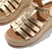 PLATFFORMS ESPADRILLE METALLIC-LEATHER FISHERMAN WEDGE SANDALS
